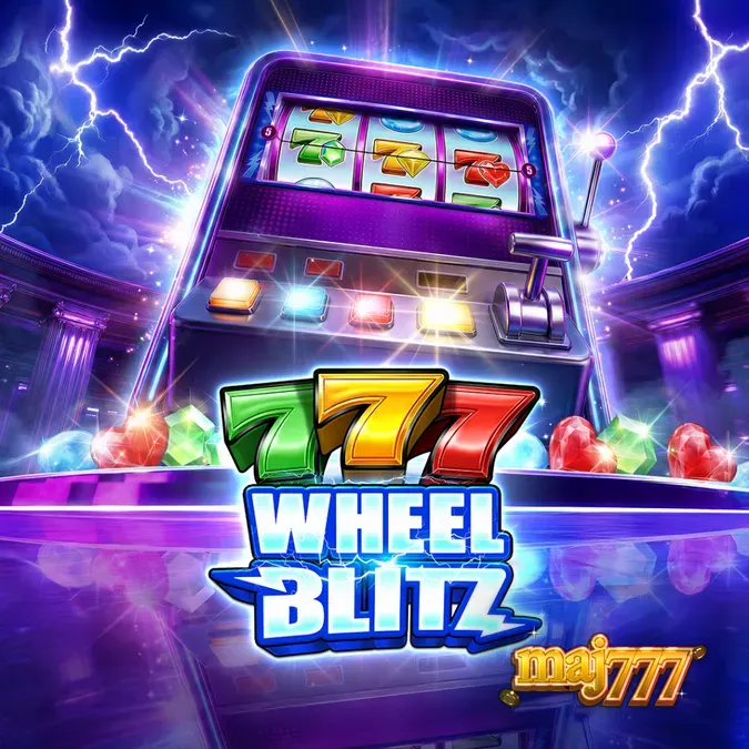 Tampilan antarmuka slot 777 Wheel Blitz dengan simbol permata dan roda bonus.
