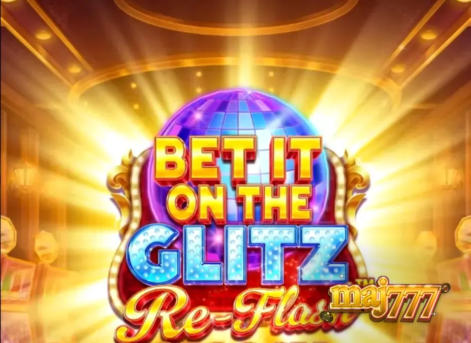 Tampilan visual slot Bet It on the Glitz Re-Flash dengan nuansa neon Vegas